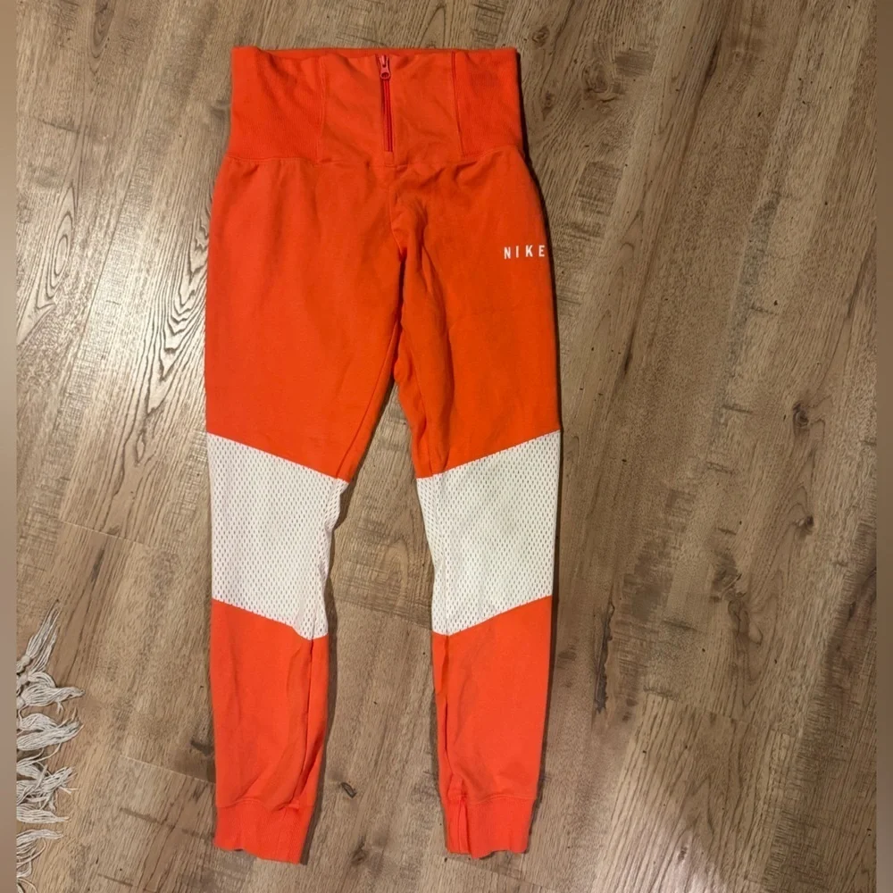 Nike Sportswear Essential Mesh Legging Jogger Pants Orange White Size M - Picture 4 of 8